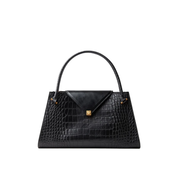 Severine Croc-Effect Leather Large Shoulder Bag in Black