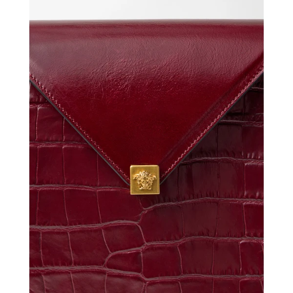 Versace Severine Croc-Effect Leather Large Shoulder Bag in Red, view 3 | Shoulder & Crossbody Bags