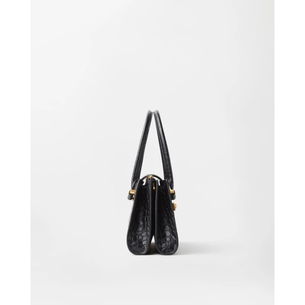 Versace Severine Croc-Effect Leather Shoulder Bag in Black, view 3 | Shoulder & Crossbody Bags