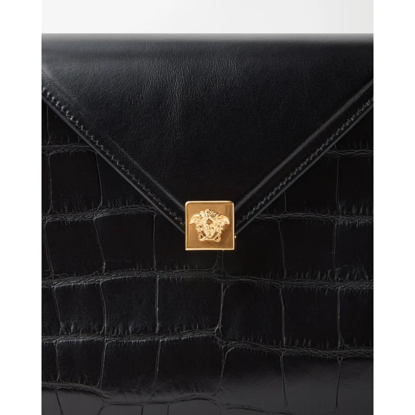 Versace Severine Croc-Effect Leather Shoulder Bag in Black, view 4 | Shoulder & Crossbody Bags