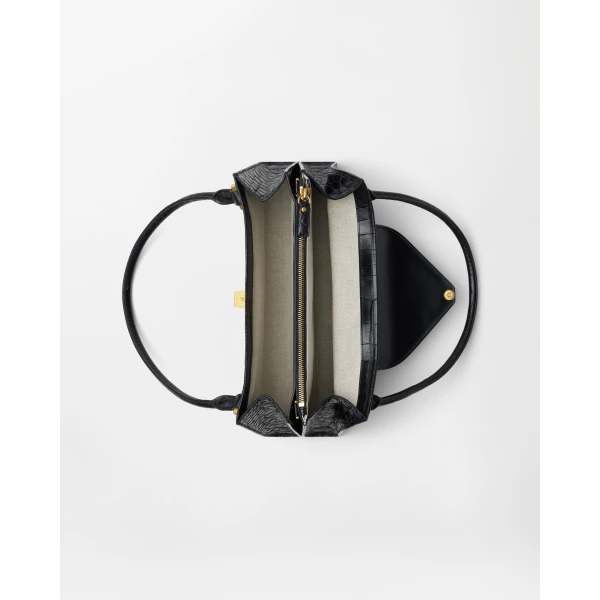 Versace Severine Croc-Effect Leather Shoulder Bag in Black, view 5 | Shoulder & Crossbody Bags