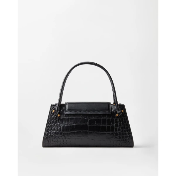 Versace Severine Croc-Effect Leather Shoulder Bag in Black, view 6 | Shoulder & Crossbody Bags