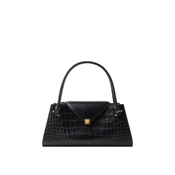 Severine Croc-Effect Leather Shoulder Bag in Black
