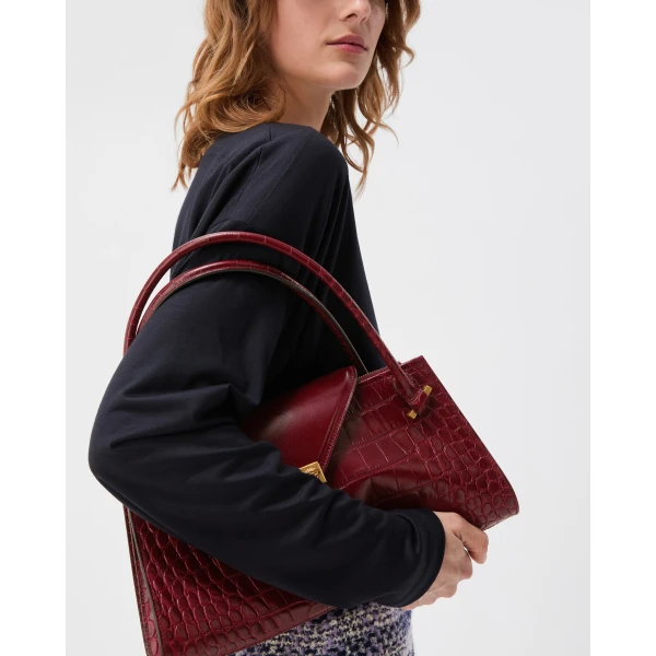 Versace Severine Croc-Effect Leather Shoulder Bag in Red, view 2 | Shoulder & Crossbody Bags