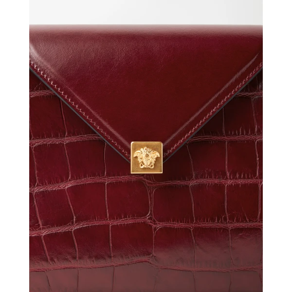 Versace Severine Croc-Effect Leather Shoulder Bag in Red, view 4 | Shoulder & Crossbody Bags