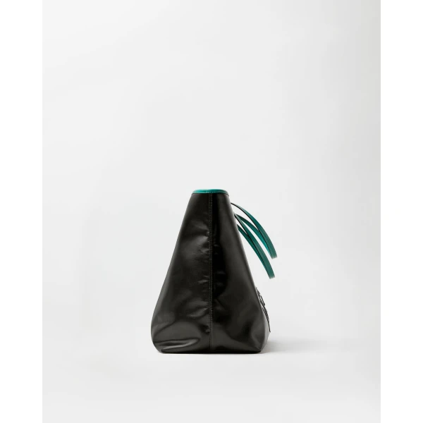 Versace Severine Large Coated Canvas Tote in Black and Green, view 3 | Totes & Top-Handle Bags