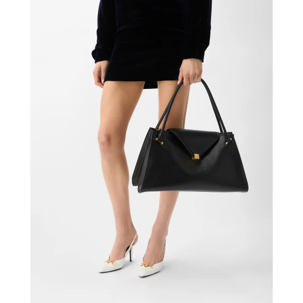 Versace Severine Large Leather Shoulder Bag in Black, view 2 | Shoulder & Crossbody Bags