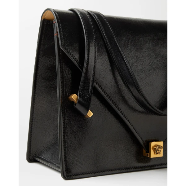 Versace Severine Leather Shoulder Bag in Black, 26 cm, view 2 | Shoulder & Crossbody Bags