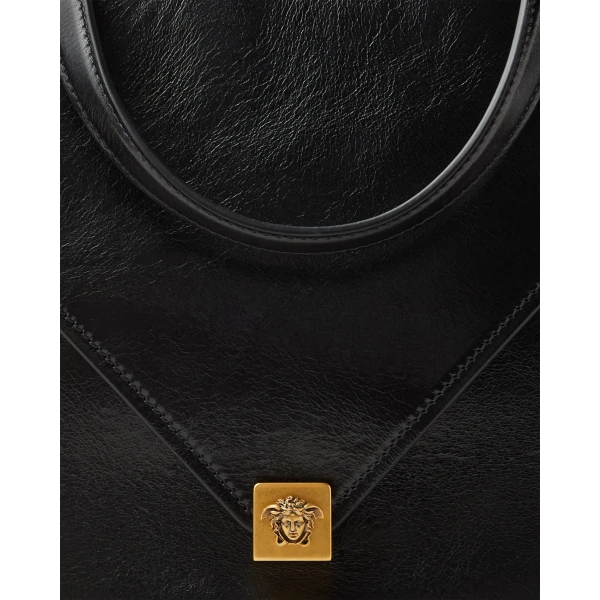 Versace Severine Leather Shoulder Bag in Black, 26 cm, view 3 | Shoulder & Crossbody Bags