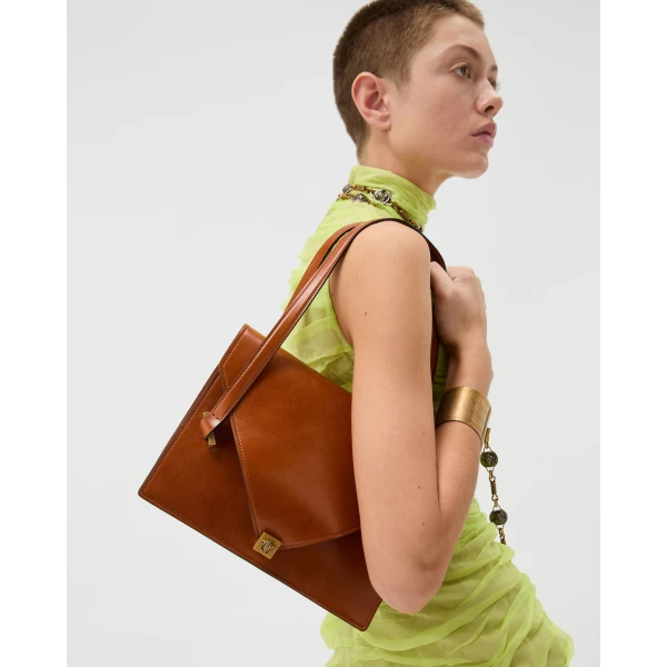 Versace Severine Leather Shoulder Bag in Brown, 26 cm, view 2 | Shoulder & Crossbody Bags