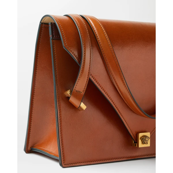 Versace Severine Leather Shoulder Bag in Brown, 26 cm, view 3 | Shoulder & Crossbody Bags