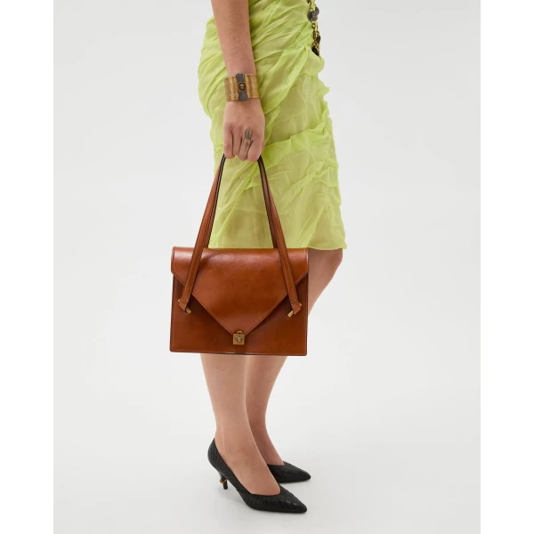 Versace Severine Leather Shoulder Bag in Brown, 26 cm, view 6 | Shoulder & Crossbody Bags