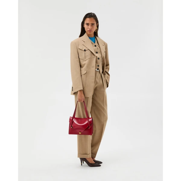 Versace Severine Leather Shoulder Bag in Red, view 6 | Shoulder & Crossbody Bags