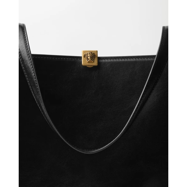 Versace Severine Leather Tote in Black, view 3 | Totes & Top-Handle Bags