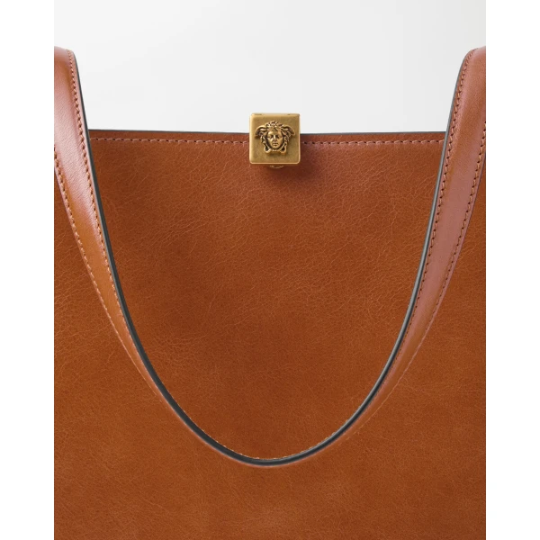 Versace Severine Leather Tote in Brown, view 3 | Totes & Top-Handle Bags
