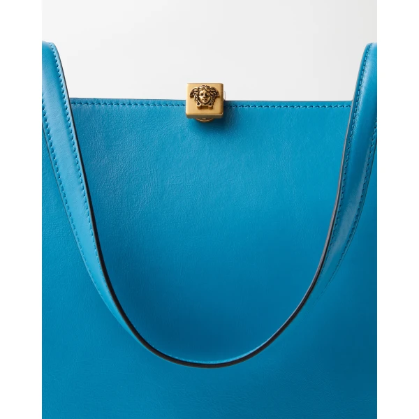 Versace Severine Leather Tote in Light Blue, view 3 | Totes & Top-Handle Bags