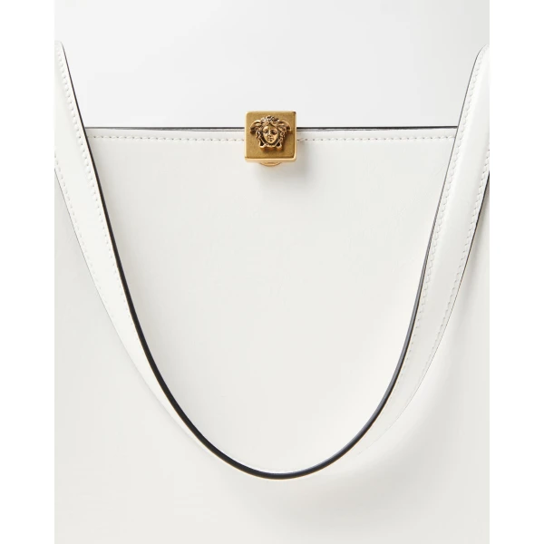 Versace Severine Leather Tote in White, view 4 | Totes & Top-Handle Bags