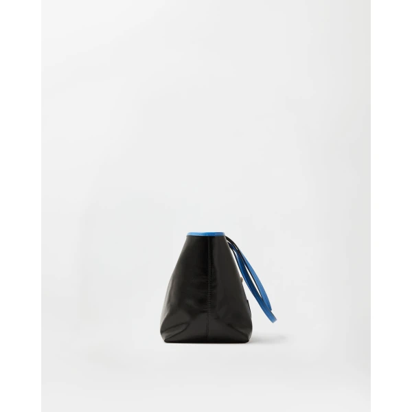 Versace Severine Small Coated Canvas Tote in Blue and Black, view 3 | Totes & Top-Handle Bags