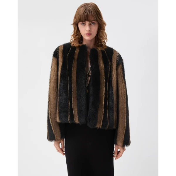 Versace Shearling Jacket in Black and Brown, view 2 | Shearling Jackets