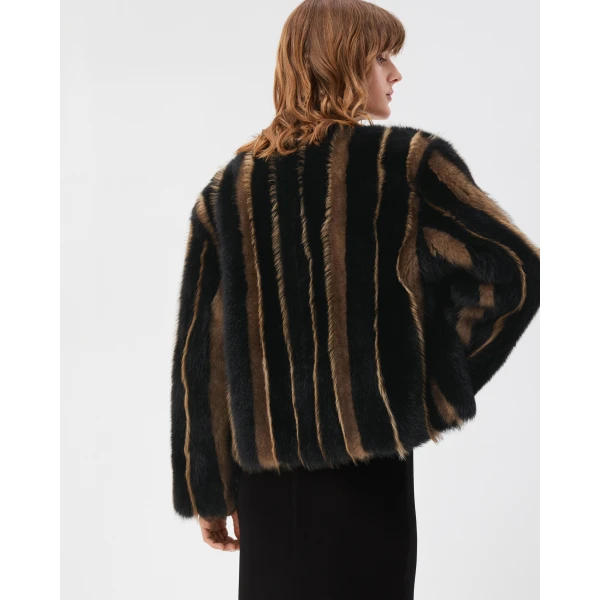 Versace Shearling Jacket in Black and Brown, view 3 | Shearling Jackets