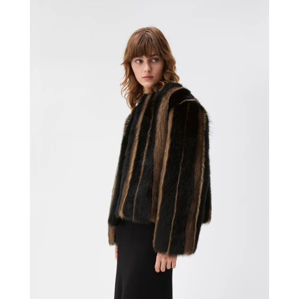 Versace Shearling Jacket in Black and Brown, view 4 | Shearling Jackets