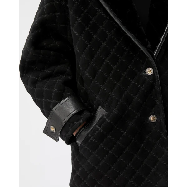 Versace Shearling Quilted Peacoat in Black, view 5 | Fur Coats