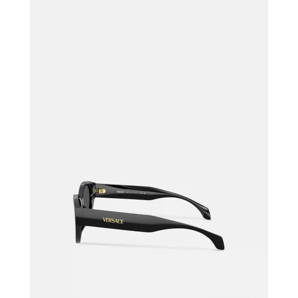 Versace Signature Low-Bridge Oval Sunglasses in Black, view 3 | Sunglasses