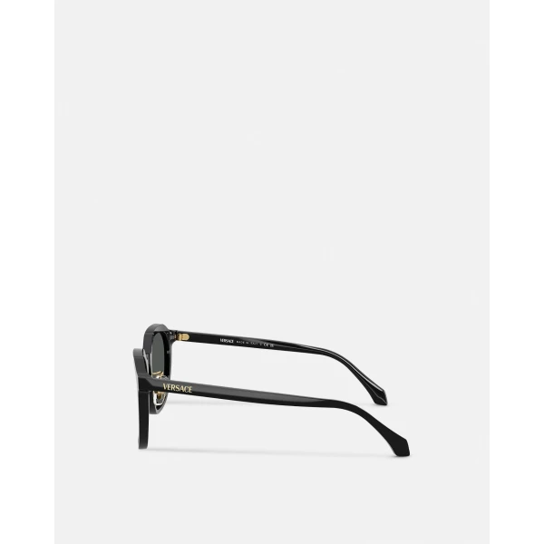 Versace Signature Low-Bridge Sunglasses in Black, view 3 | Sunglasses