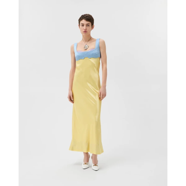 Versace Silk Cady Satin Gown in Yellow, view 2 | Evening Gowns
