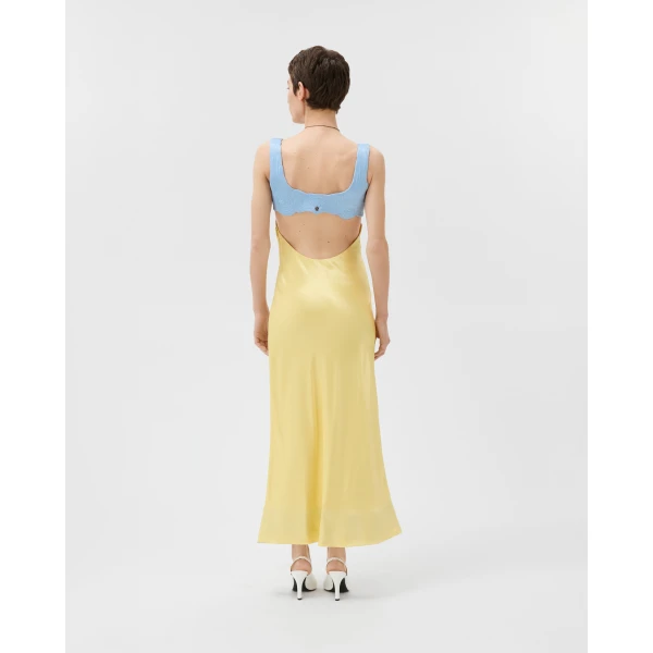 Versace Silk Cady Satin Gown in Yellow, view 3 | Evening Gowns