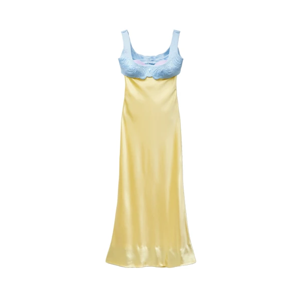 Versace Silk Cady Satin Gown in Yellow | Evening Gowns | Coveti