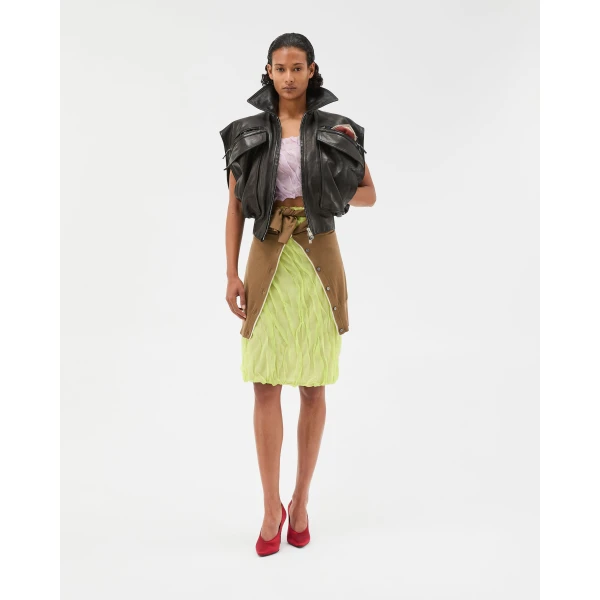 Versace Silk-Chiffon Draped Pencil Skirt in Lime, view 2 | Pencil Skirts