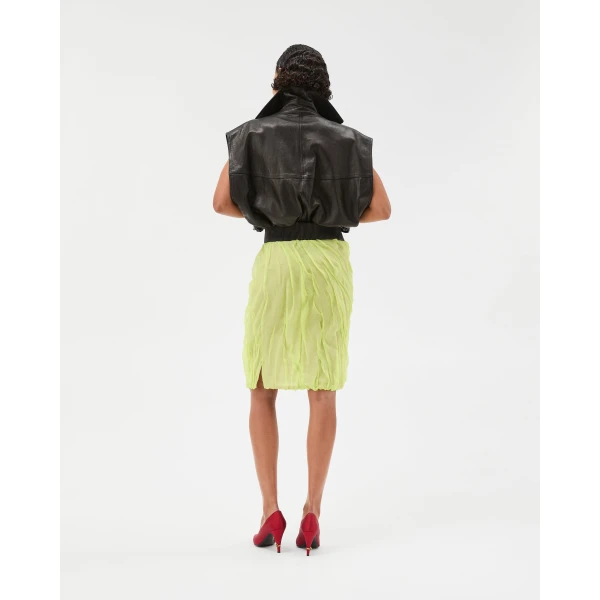 Versace Silk-Chiffon Draped Pencil Skirt in Lime, view 3 | Pencil Skirts