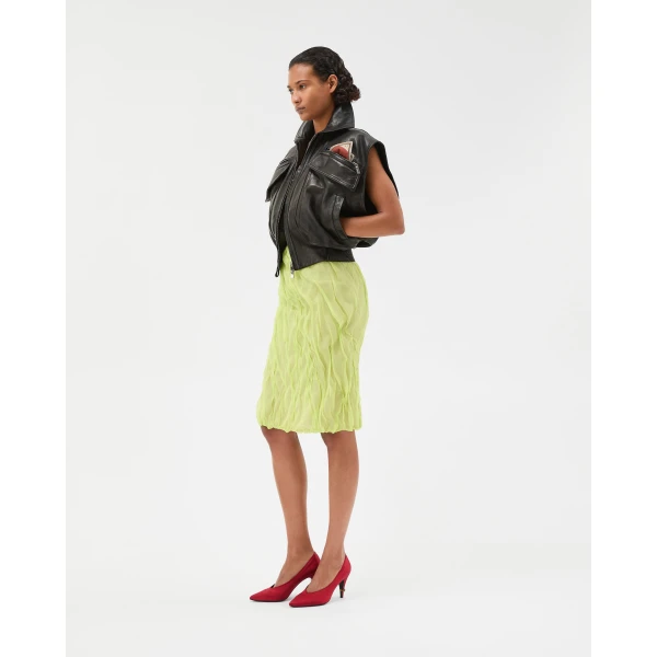 Versace Silk-Chiffon Draped Pencil Skirt in Lime, view 4 | Pencil Skirts