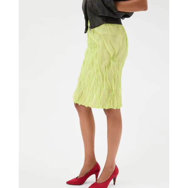 Versace Silk-Chiffon Draped Pencil Skirt in Lime, view 5 | Pencil Skirts