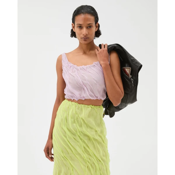 Versace Silk-Chiffon Draped Top in Lilac, view 2 | Tops