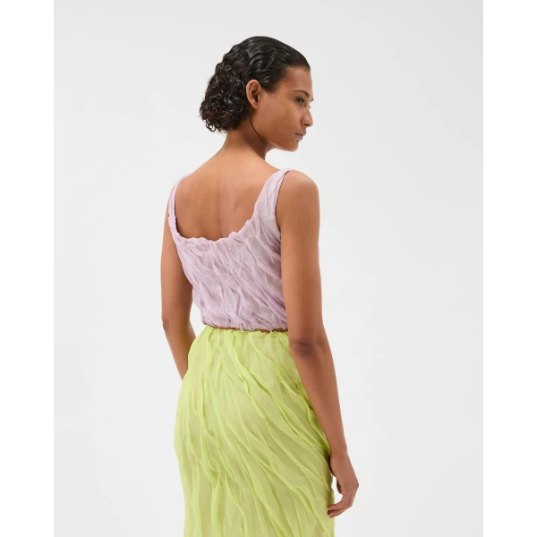 Versace Silk-Chiffon Draped Top in Lilac, view 3 | Tops