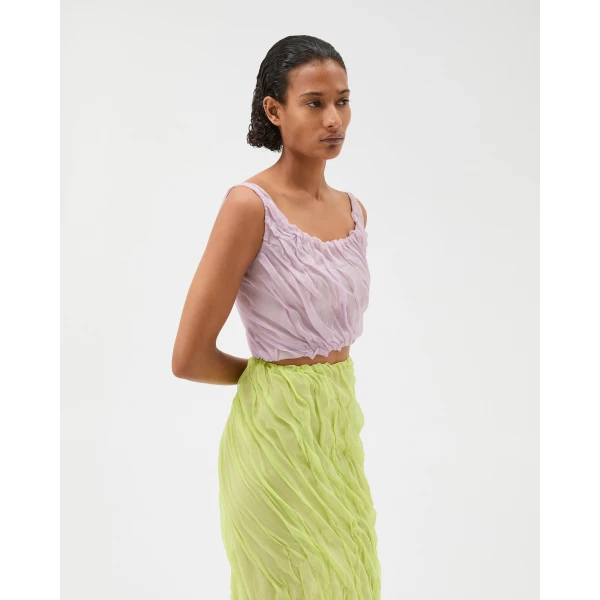 Versace Silk-Chiffon Draped Top in Lilac, view 4 | Tops