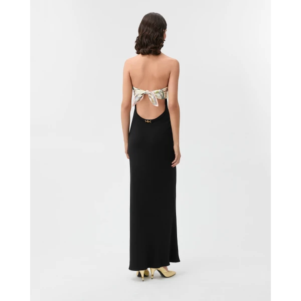 Versace Silk Crêpe Marocaine Strapless Gown in White and Hanging' Out Print, view 3 | Evening Gowns
