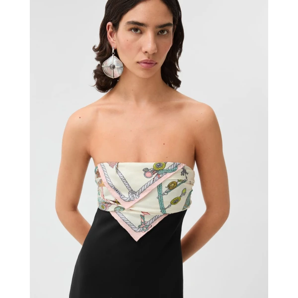 Versace Silk Crêpe Marocaine Strapless Gown in White and Hanging' Out Print, view 5 | Evening Gowns