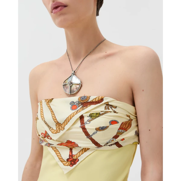 Versace Silk Crêpe Marocaine Strapless Mini Dress in Hanging' Out Print, view 5 | Mini Dresses