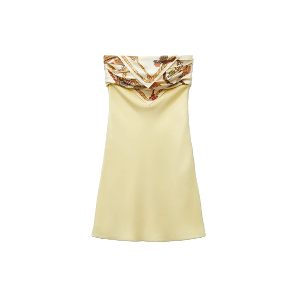 Silk Crêpe Marocaine Strapless Mini Dress in Hanging' Out Print