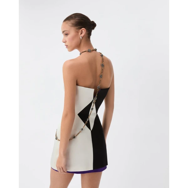 Versace Silk Duchesse Mini Dress in Black and White, view 3 | Mini Dresses