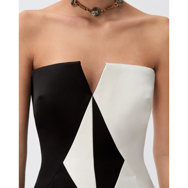 Versace Silk Duchesse Mini Dress in Black and White, view 5 | Mini Dresses