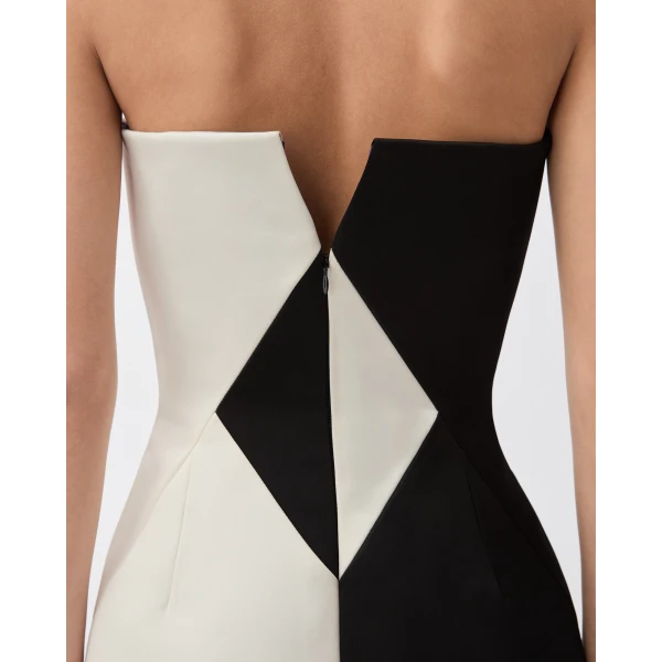 Versace Silk Duchesse Mini Dress in Black and White, view 6 | Mini Dresses