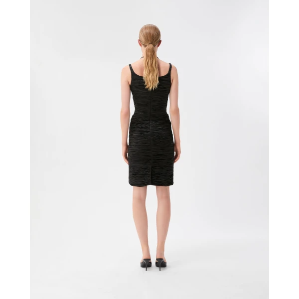 Versace Silk Satin Draped Mini Dress in Black, view 3 | Mini Dresses