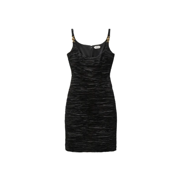 Silk Satin Draped Mini Dress in Black