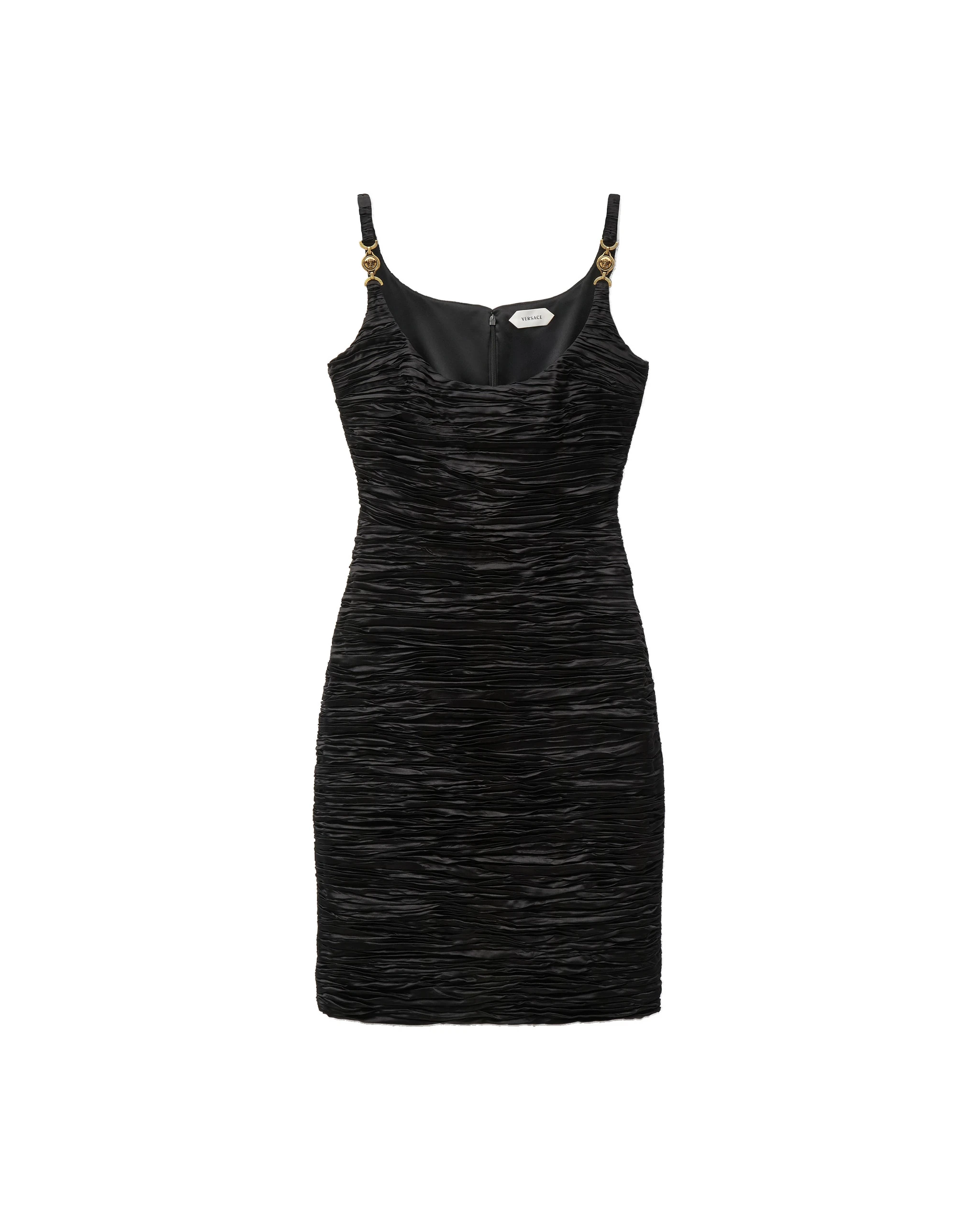 Versace Silk Satin Draped Mini Dress in Black Versace Silk Satin Draped Mini Dress in Black | Mini Dresses | Coveti