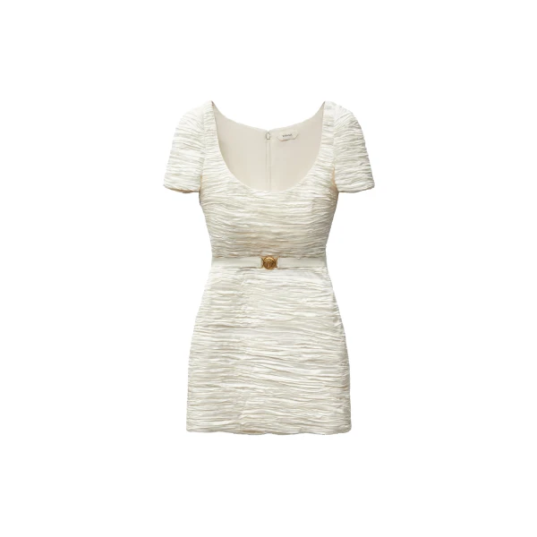Silk Satin Draped Mini Dress in White