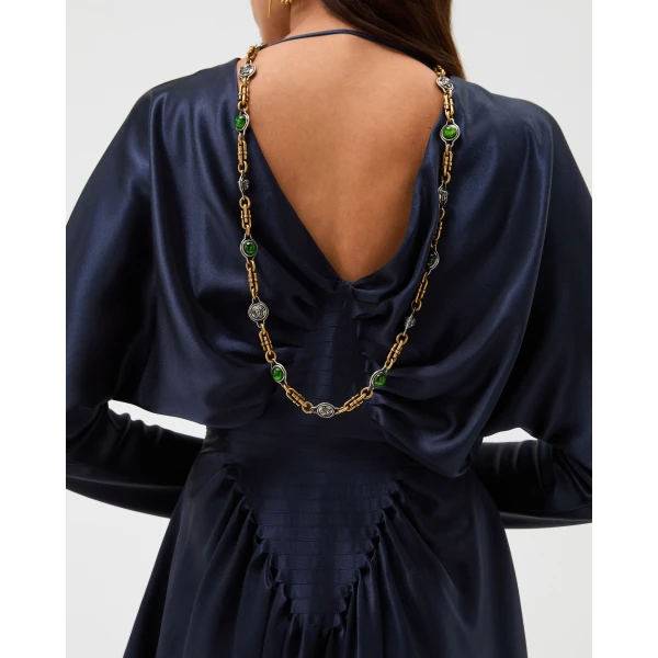 Versace Silk-Satin Mini Dress in Navy, view 5 | Mini Dresses